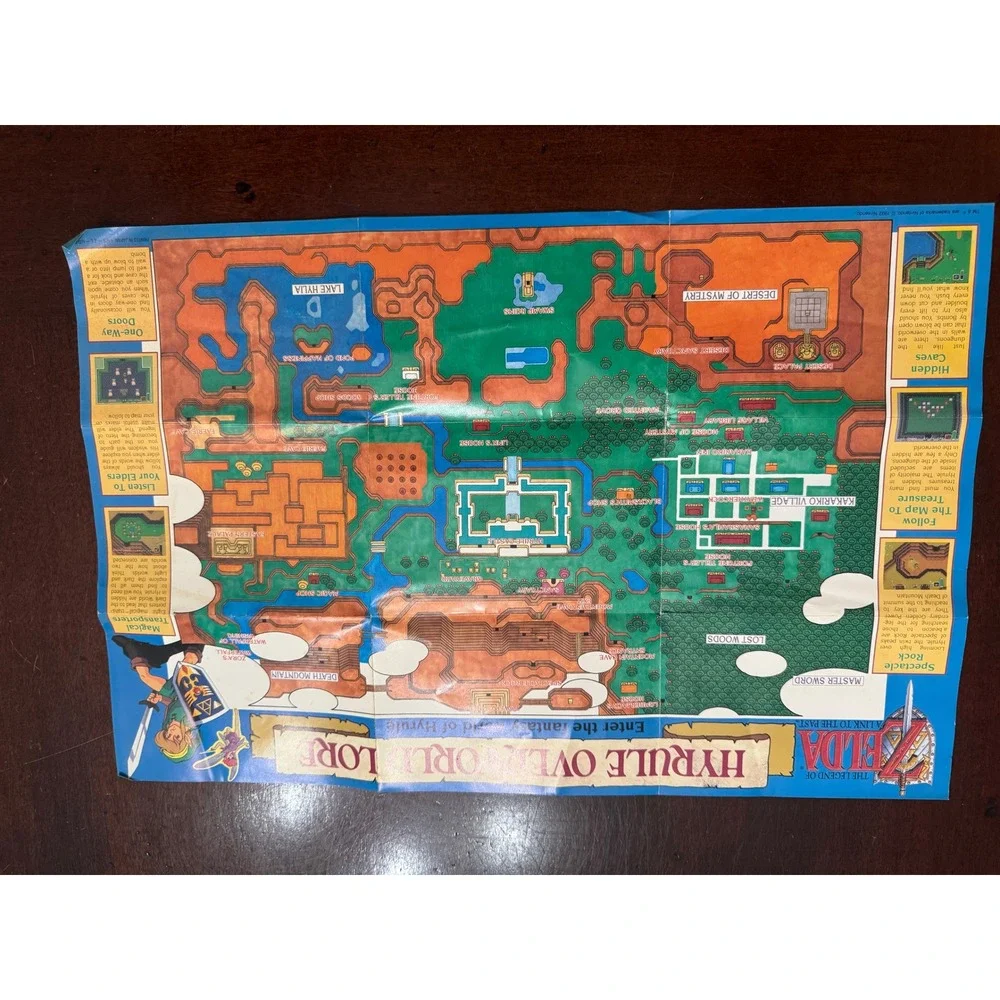 Vintage 1992 Legend of Zelda A Link to the Past SNES Map Overworld Dungeon Lore